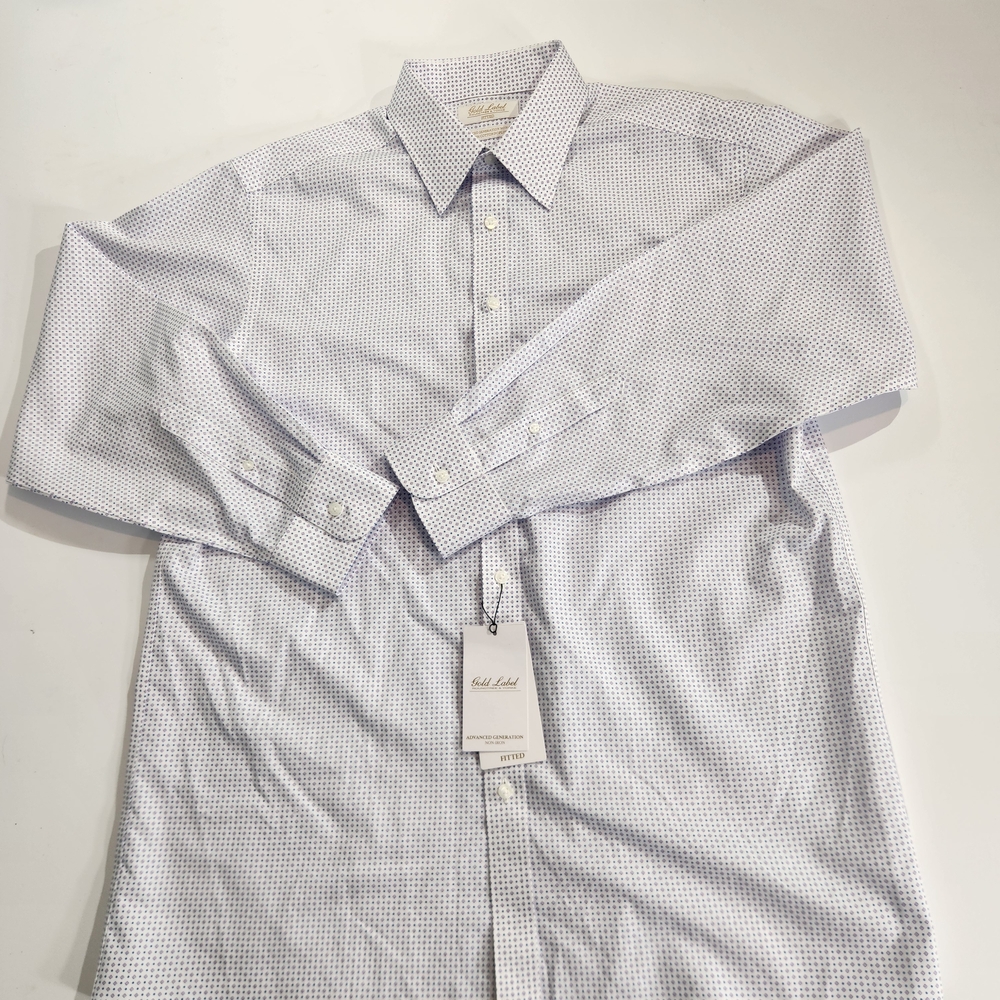 Roundtree Yorke Gold Label Men's Shirt Size 17 34 White Lilac Fitted Poplin 59 - Picture 5 of 13